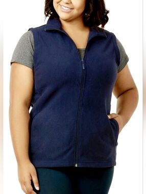 Style & Co Navy Blue Zip-Front MicroFleece Vest Plus Size 2X NEW